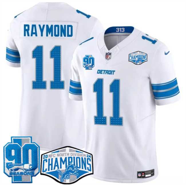 Men%27s Detroit Lions #11 Kalif Raymond White 2024 NFC North Champions 90th Anniversary Patch F.U.S.E. Vapor Limited Stitched Jersey->detroit lions->NFL Jersey